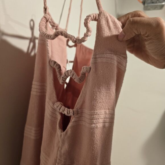 Free People Simone Mini Dress Blush Pink Cotton Linen Blend Medium Womens  Boho - Picture 7 of 12